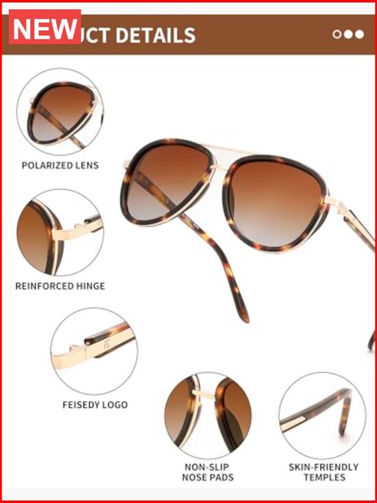 Retro Square Polarized Aviator Sunglasses with High-Quality Metal Frame main image 4